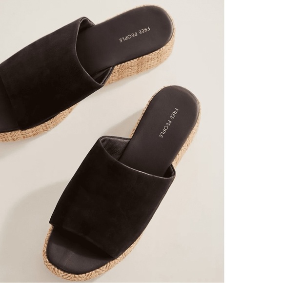 Free People Bohemian Harbor Raffia Flatform Sandals Black 11 Platform Chunky - Picture 4 of 16